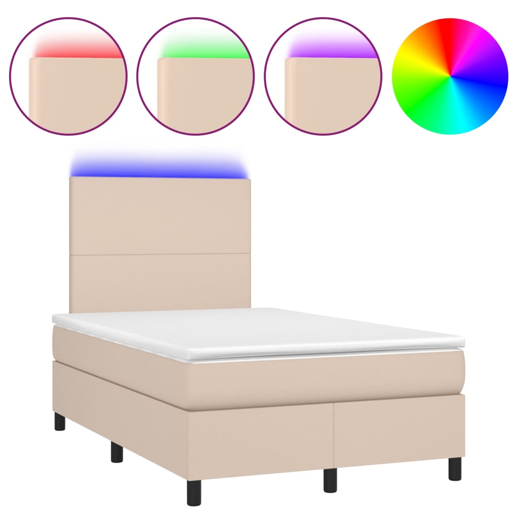 Krevet box spring madrac LED cappuccino 120x200cm umjetna koža