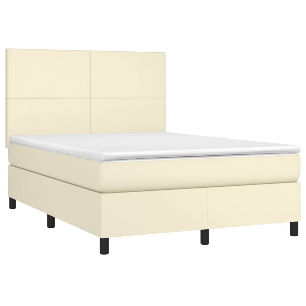 Krevet box spring s madracem LED krem 140x190cm od umjetne kože