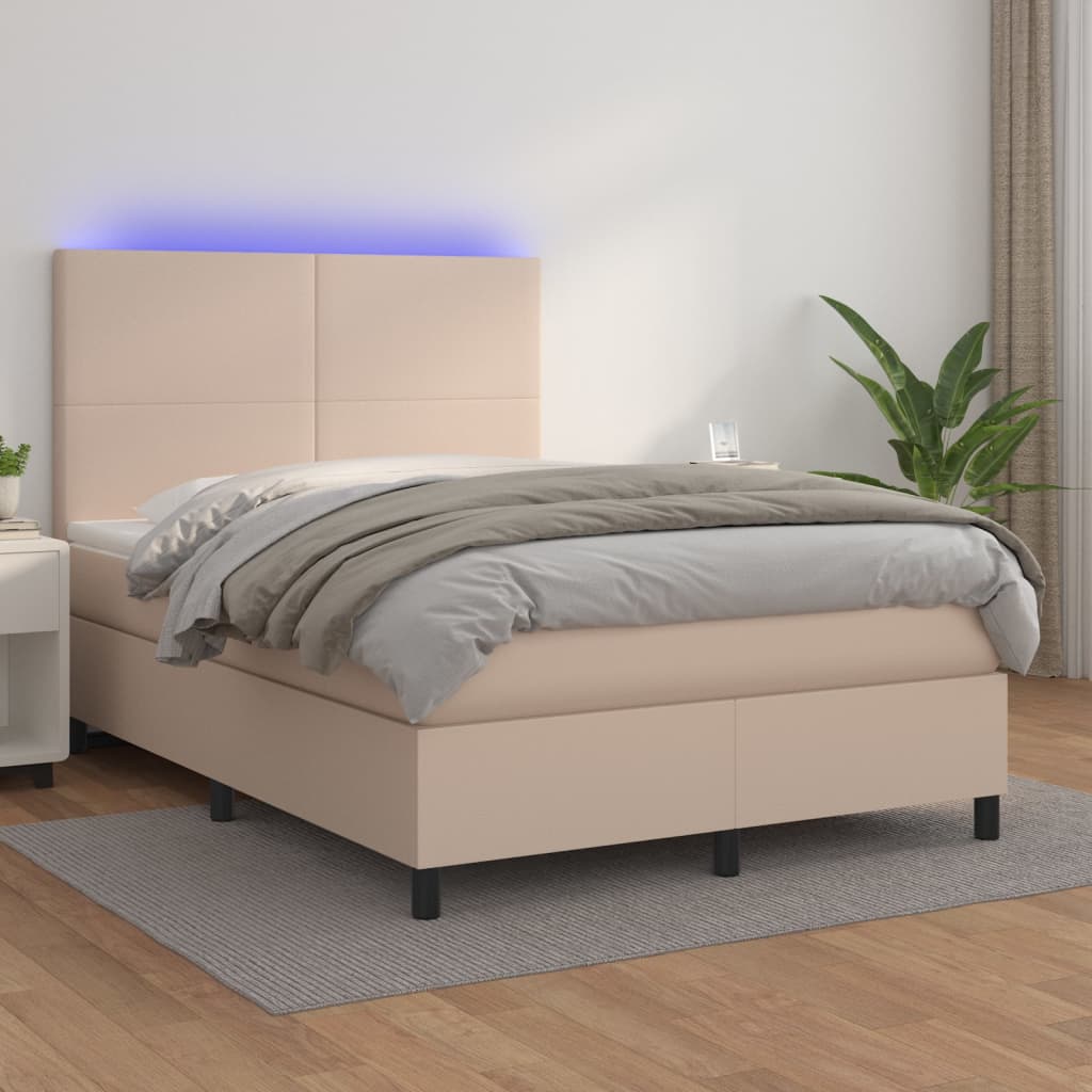 Krevet box spring madrac LED cappuccino 140x190cm umjetna koža