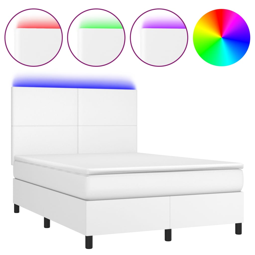 Krevet box spring s madracem LED bijeli 140x200 cm umjetna koža