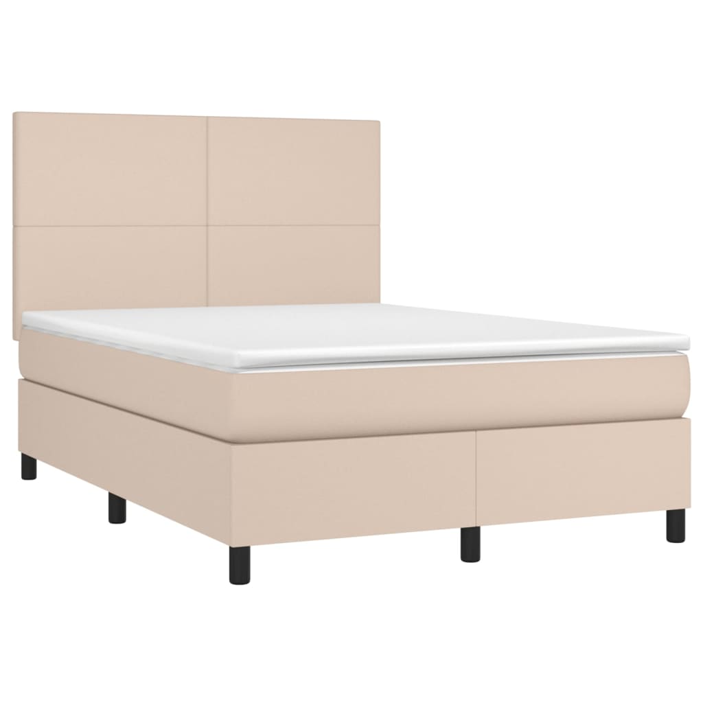 Krevet box spring madrac LED cappuccino 140x200cm umjetna koža