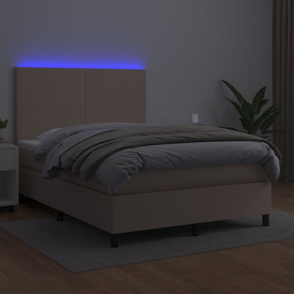 Krevet box spring madrac LED cappuccino 140x200cm umjetna koža
