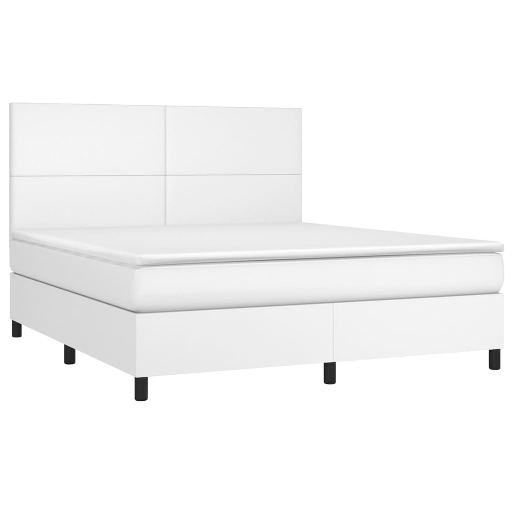 Krevet box spring s madracem LED bijeli 160x200 cm umjetna koža