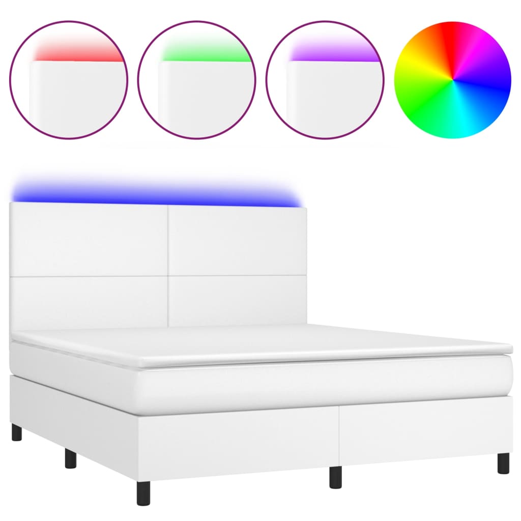 Krevet box spring s madracem LED bijeli 180x200 cm umjetna koža