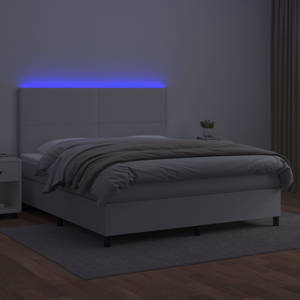 Krevet box spring s madracem LED bijeli 180x200 cm umjetna koža