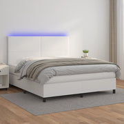 Krevet box spring s madracem LED bijeli 180x200 cm umjetna koža