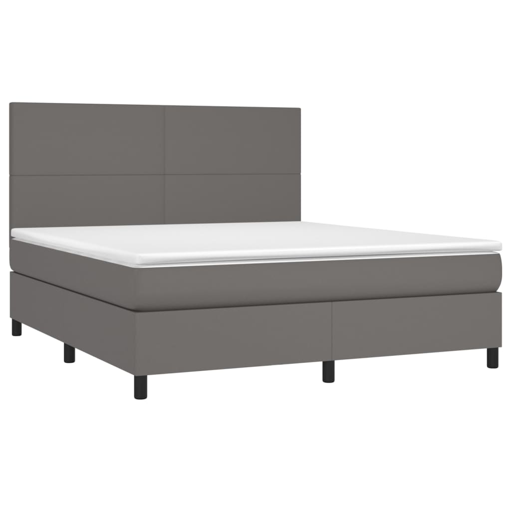 Krevet box spring s madracem LED sivi 180x200cm od umjetne kože