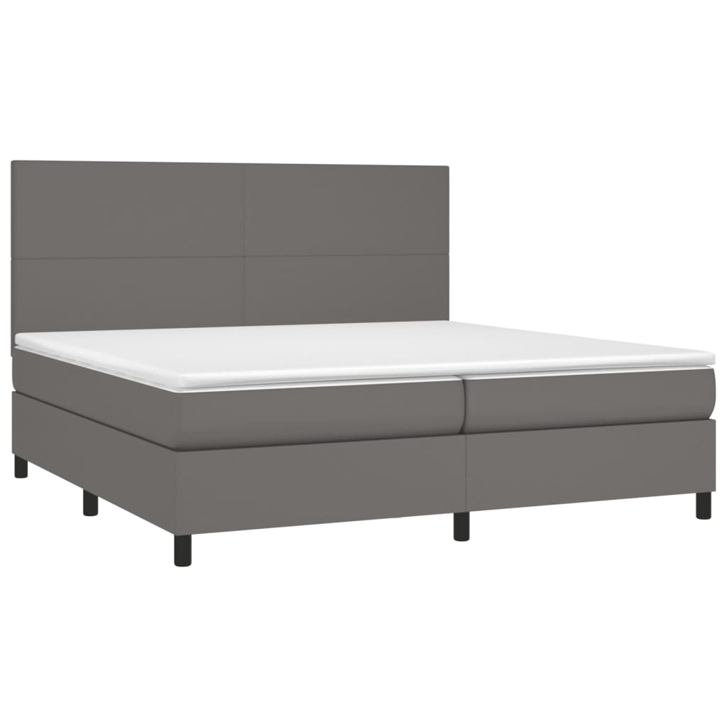 Krevet box spring s madracem LED sivi 200x200cm od umjetne kože