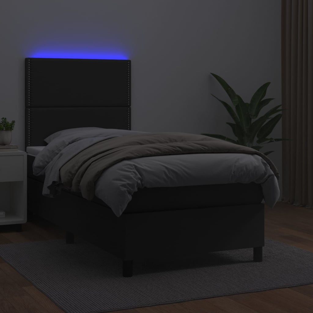 Krevet box spring s madracem LED crni 90x190 cm od umjetne kože
