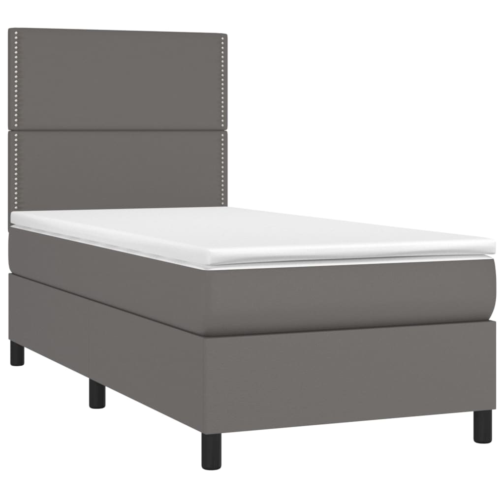 Krevet box spring s madracem LED sivi 90x190 cm od umjetne kože