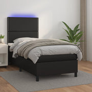 Krevet box spring s madracem LED crni 100x200cm od umjetne kože