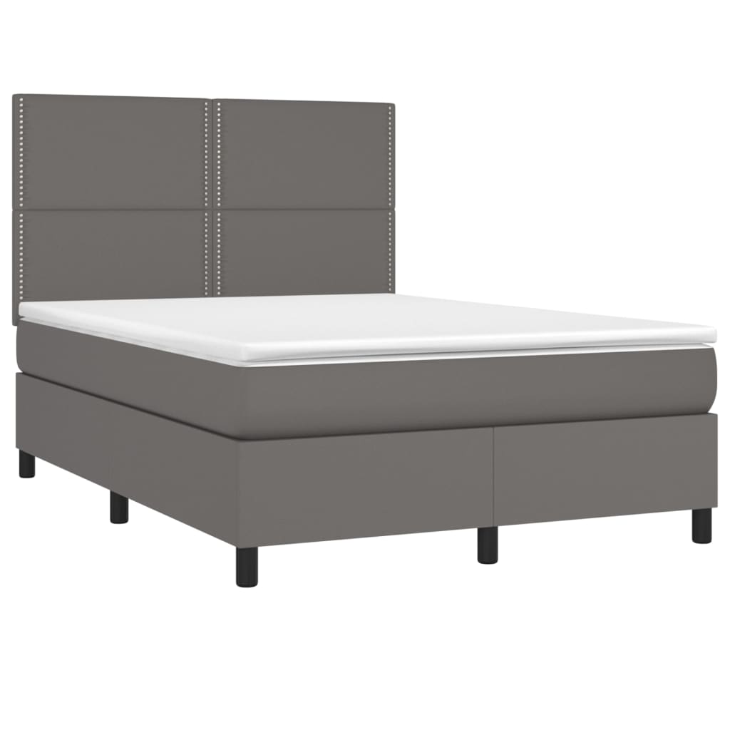 Krevet box spring s madracem LED sivi 140x190cm od umjetne kože