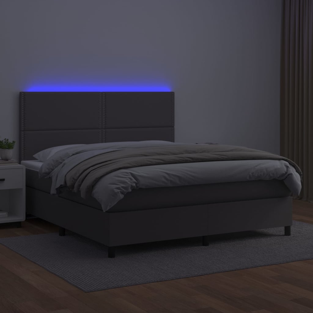Krevet box spring s madracem LED sivi 140x190cm od umjetne kože