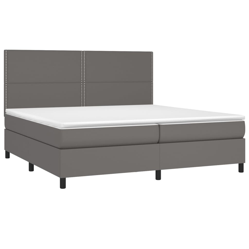 Krevet box spring s madracem LED sivi 200x200cm od umjetne kože