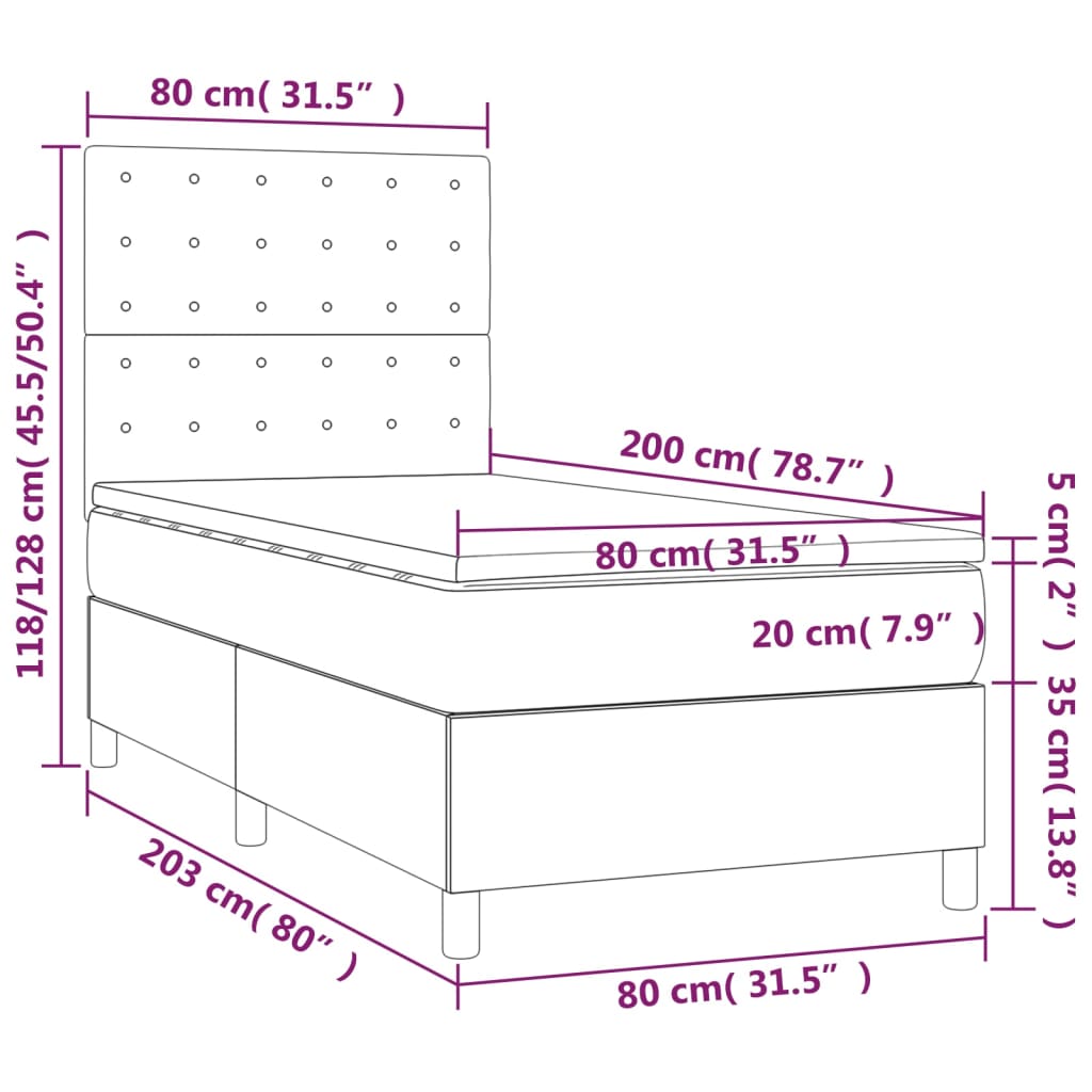 Krevet box spring s madracem LED bijeli 80x200 cm umjetna koža
