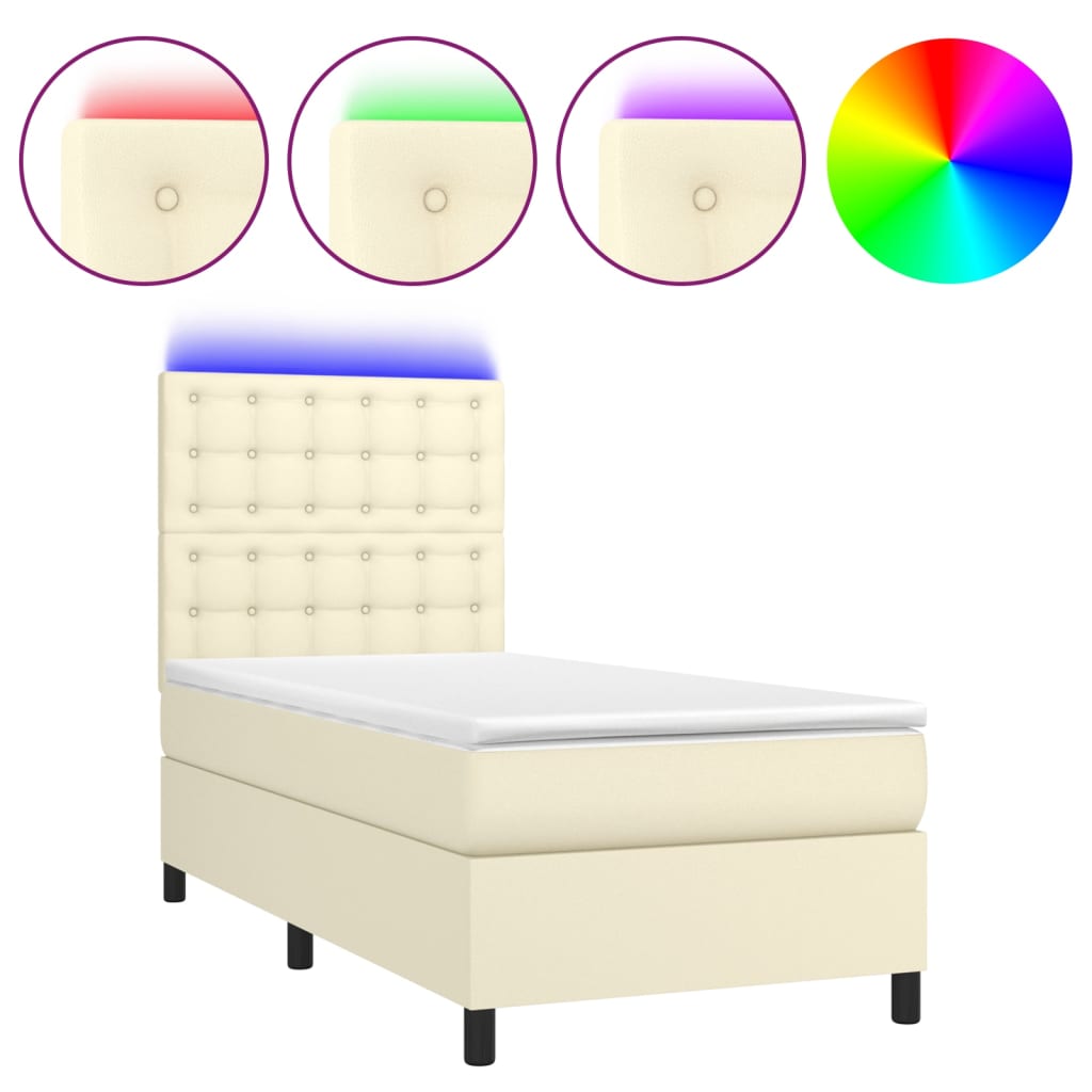 Krevet box spring s madracem LED krem 80x200 cm od umjetne kože