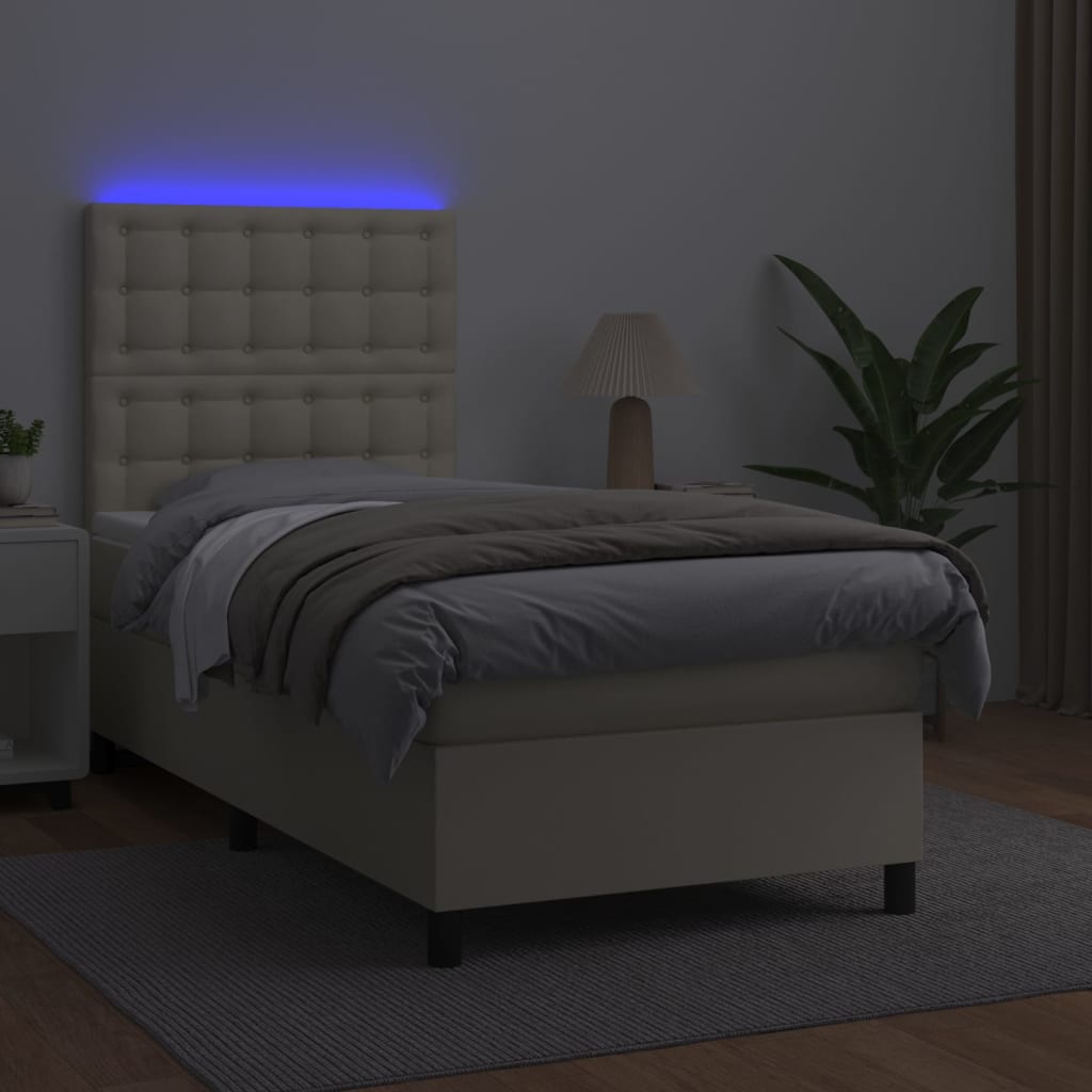 Krevet box spring s madracem LED krem 80x200 cm od umjetne kože
