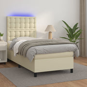 Krevet box spring s madracem LED krem 80x200 cm od umjetne kože