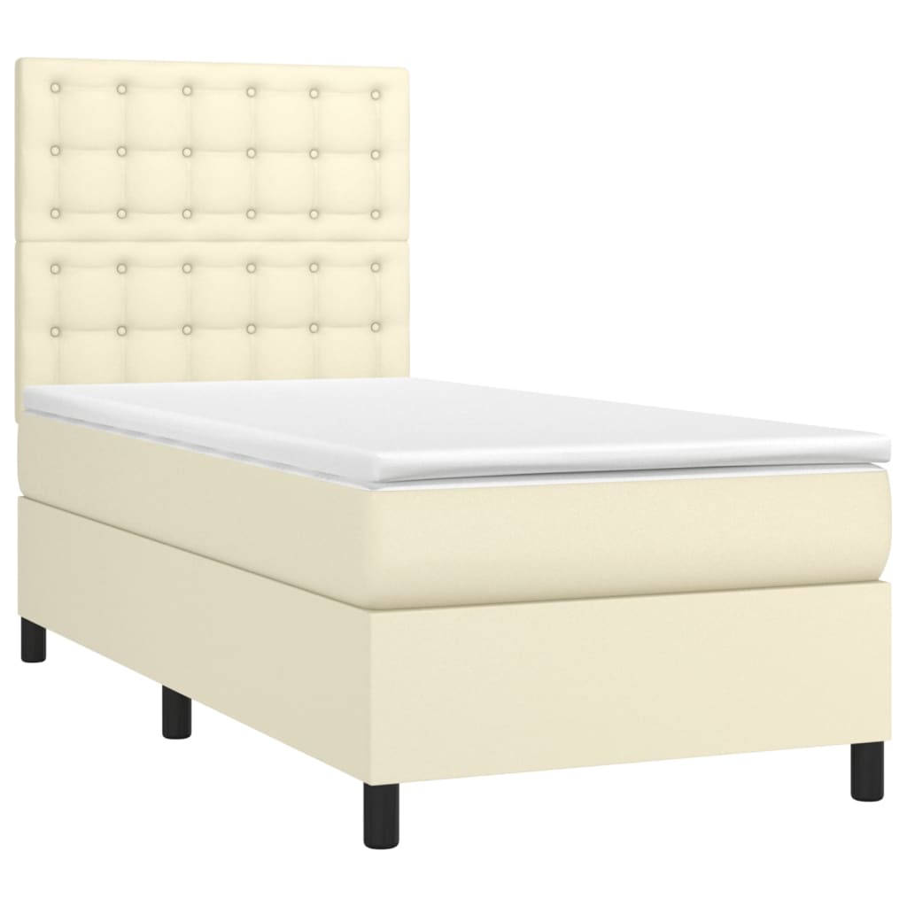 Krevet box spring s madracem LED krem 90x200 cm od umjetne kože