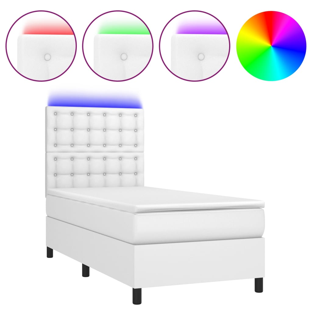 Krevet box spring s madracem LED bijeli 100x200 cm umjetna koža