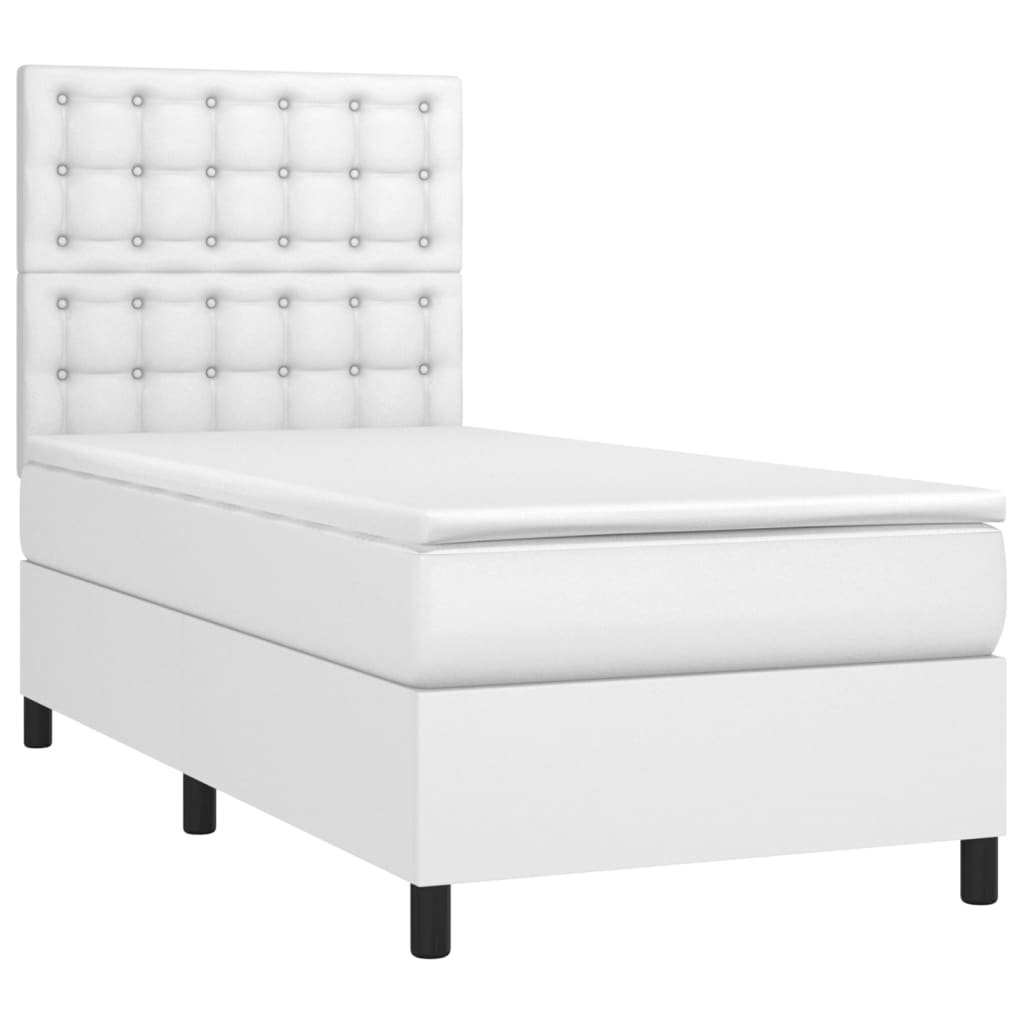 Krevet box spring s madracem LED bijeli 100x200 cm umjetna koža