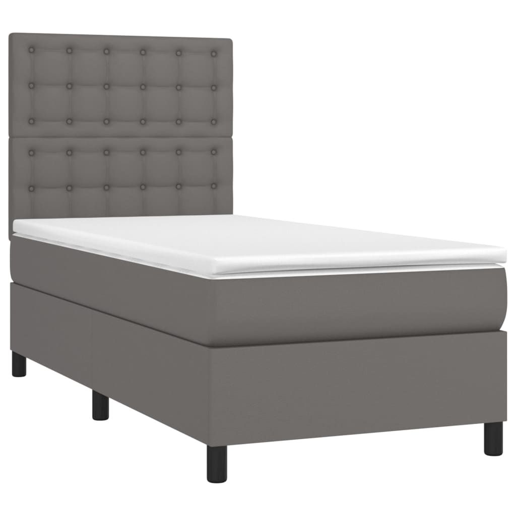 Krevet box spring s madracem LED sivi 100x200cm od umjetne kože