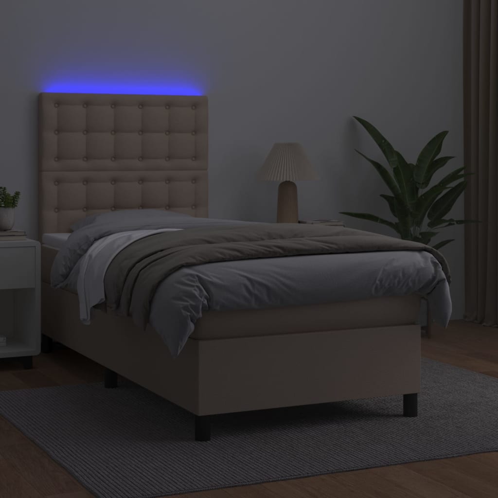Krevet box spring madrac LED cappuccino 100x200cm umjetna koža