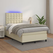 Krevet box spring s madracem LED krem 120x200cm od umjetne kože