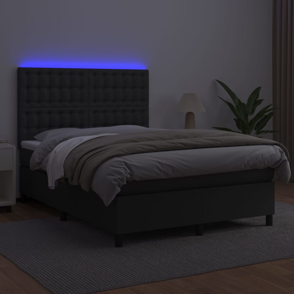 Krevet box spring s madracem LED crni 140 x 190 cm umjetna koža