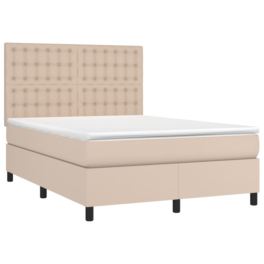 Krevet box spring madrac LED cappuccino 140x190cm umjetna koža