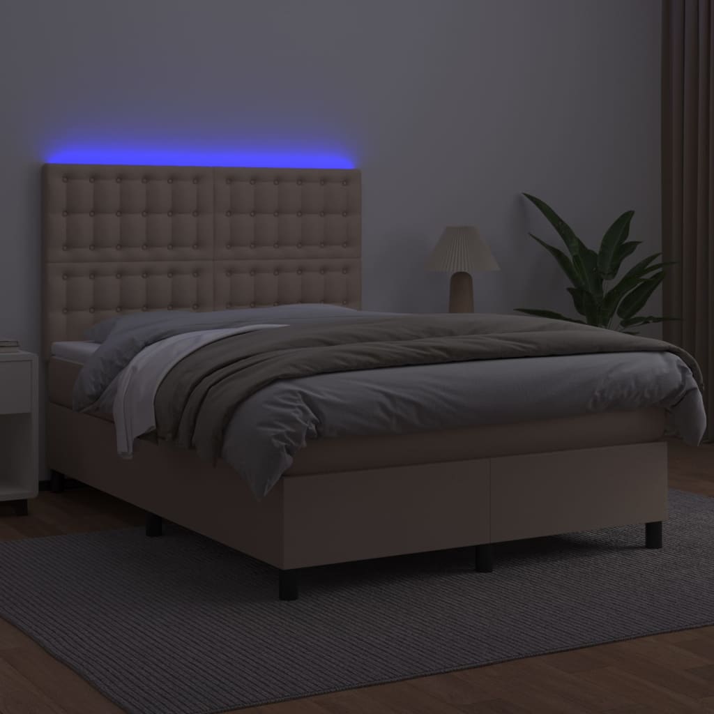 Krevet box spring madrac LED cappuccino 140x190cm umjetna koža