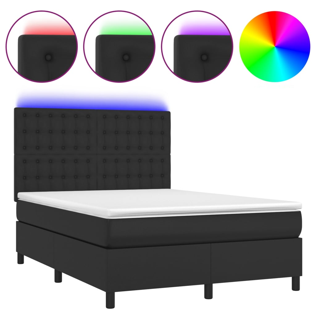 Krevet box spring s madracem LED crni 140x200cm od umjetne kože