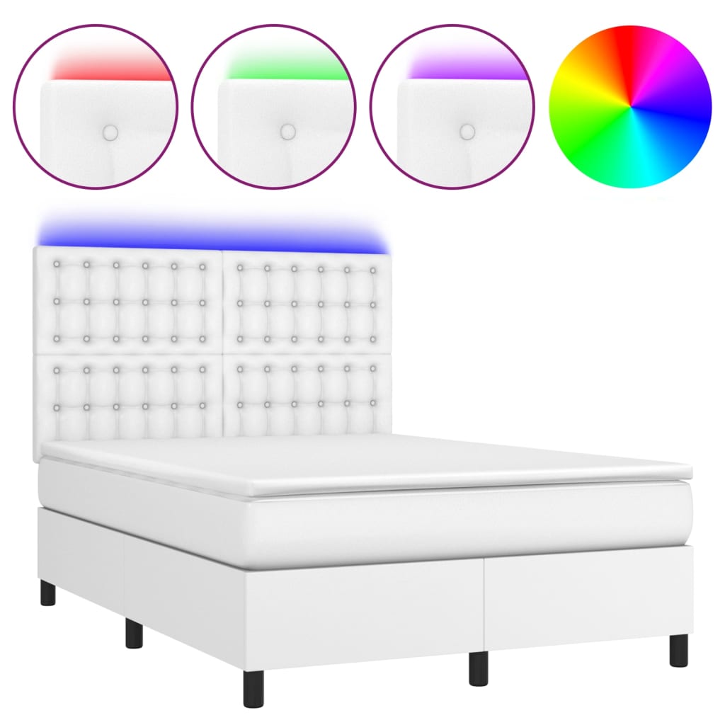 Krevet box spring s madracem LED bijeli 140x200 cm umjetna koža
