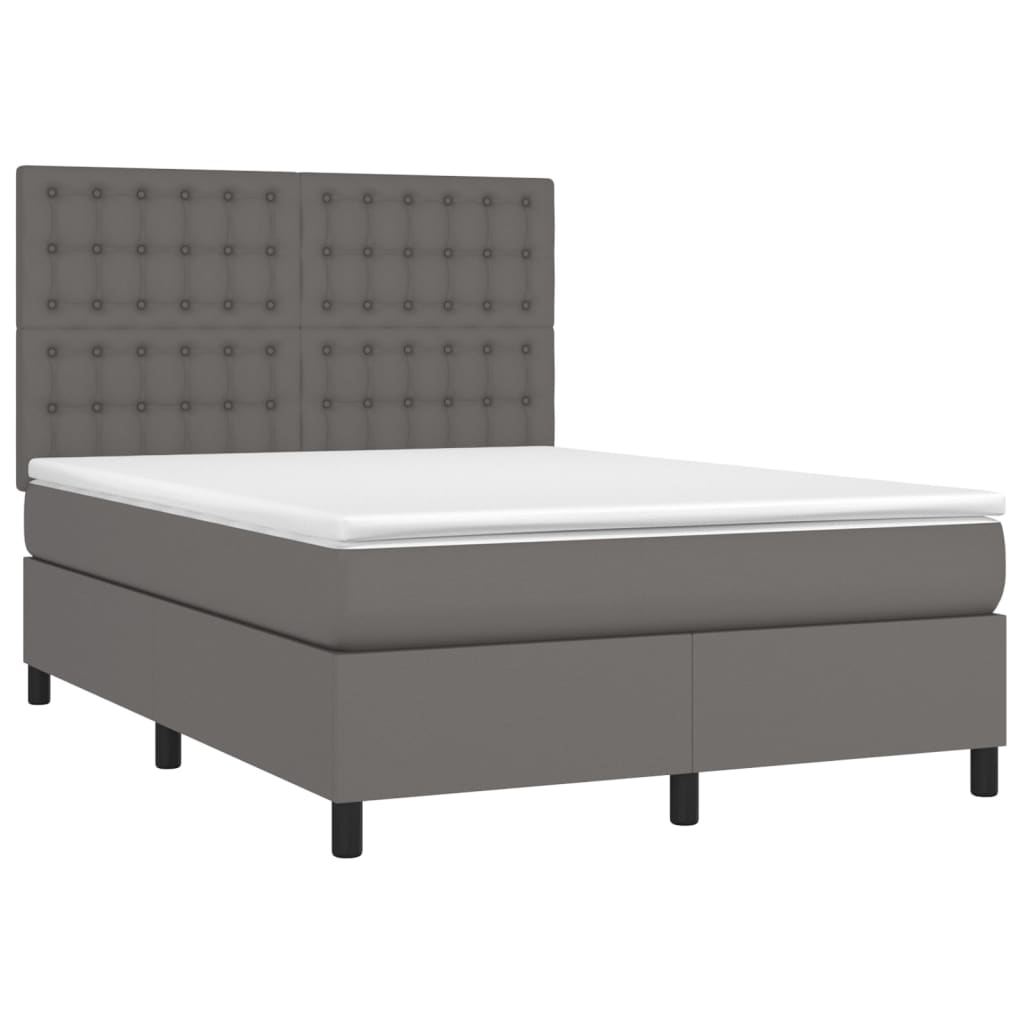 Krevet box spring s madracem LED sivi 140x200cm od umjetne kože