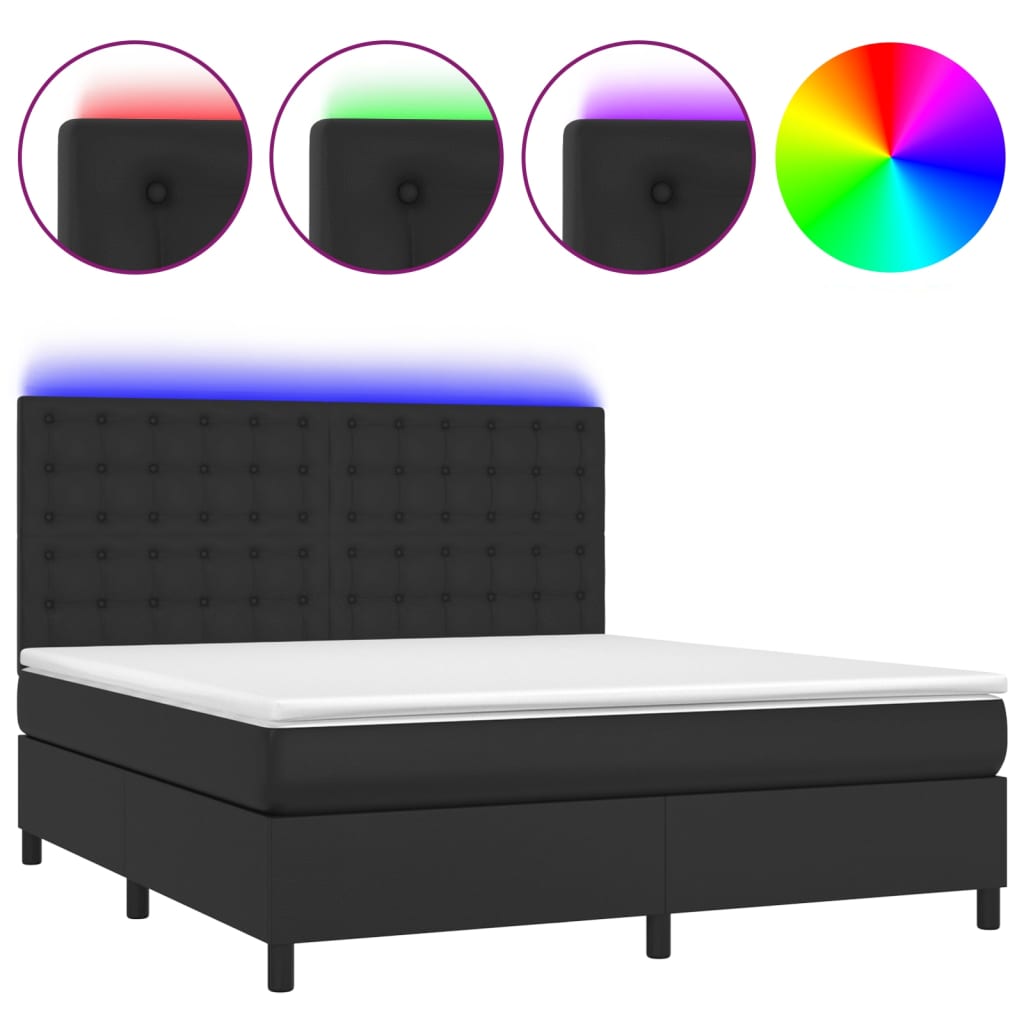 Krevet box spring s madracem LED crni 160x200cm od umjetne kože