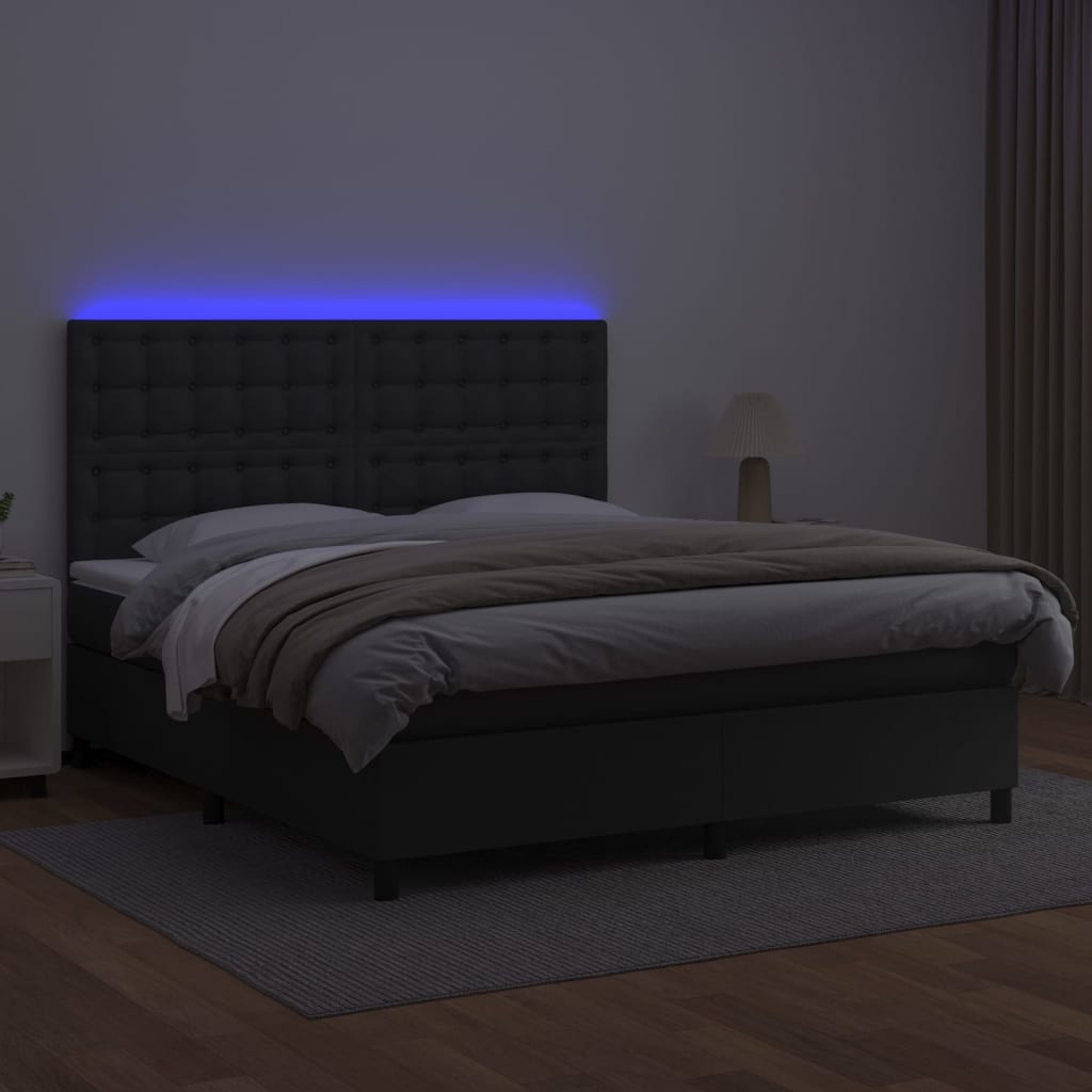Krevet box spring s madracem LED crni 160x200cm od umjetne kože