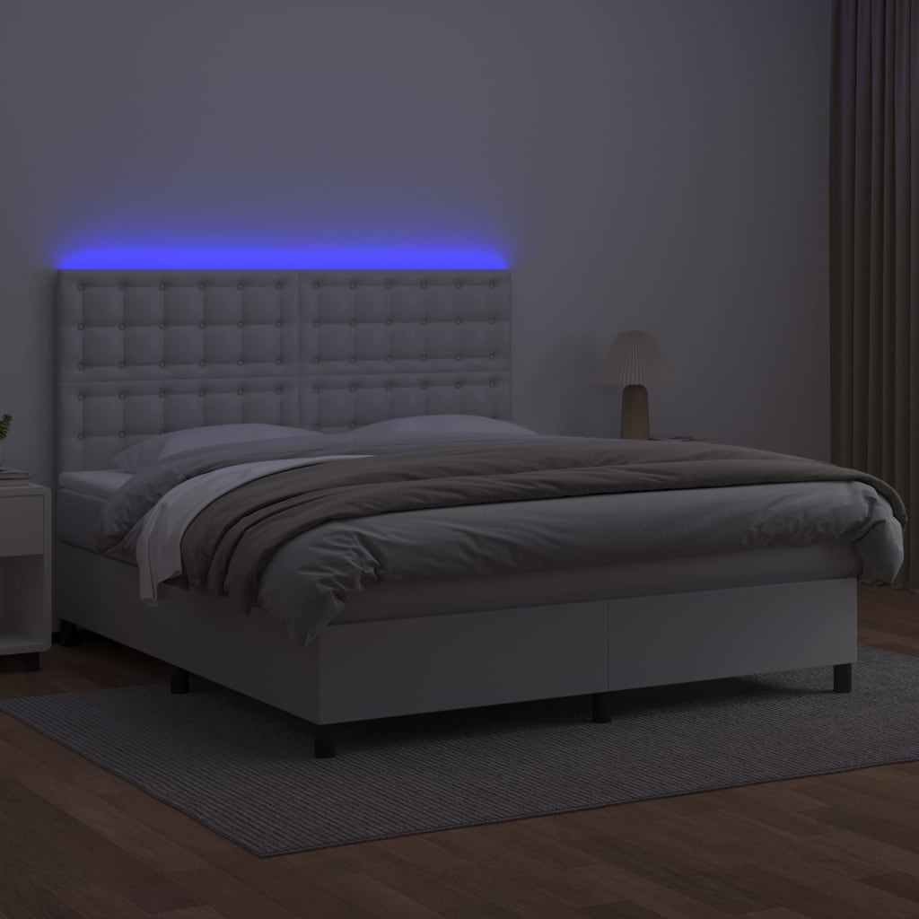 Krevet box spring s madracem LED bijeli 160x200 cm umjetna koža