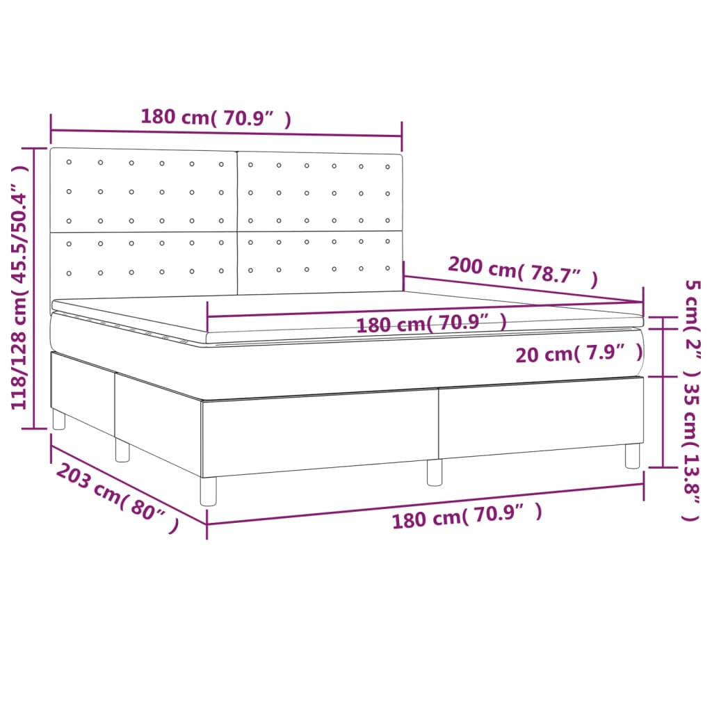 Krevet box spring s madracem LED krem 180x200cm od umjetne kože