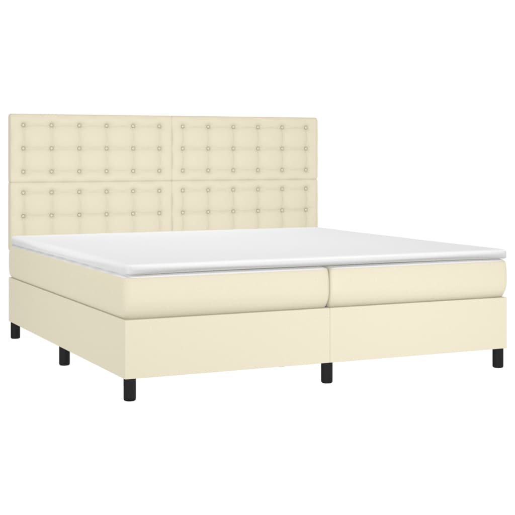 Krevet box spring s madracem LED krem 200x200cm od umjetne kože