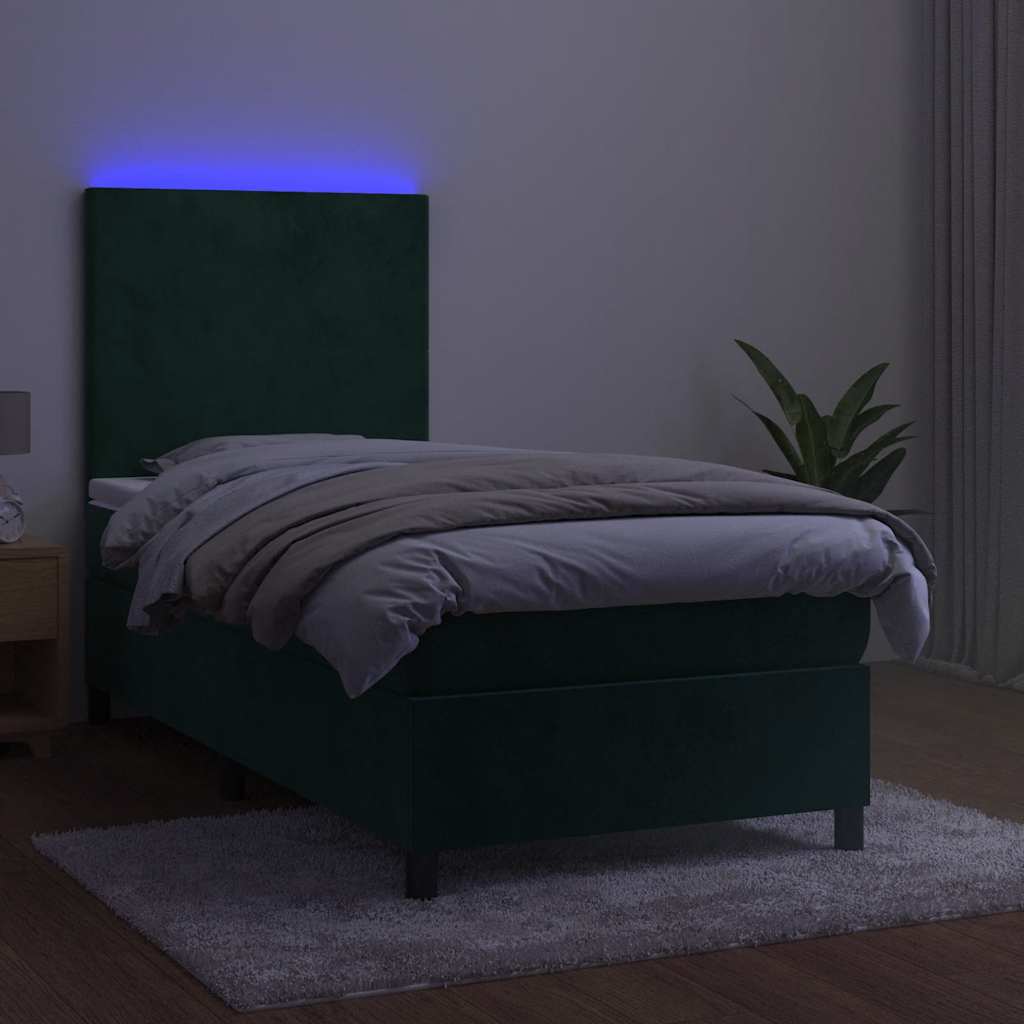 Krevet box spring s madracem LED tamnozeleni 80 x 200 cm baršun