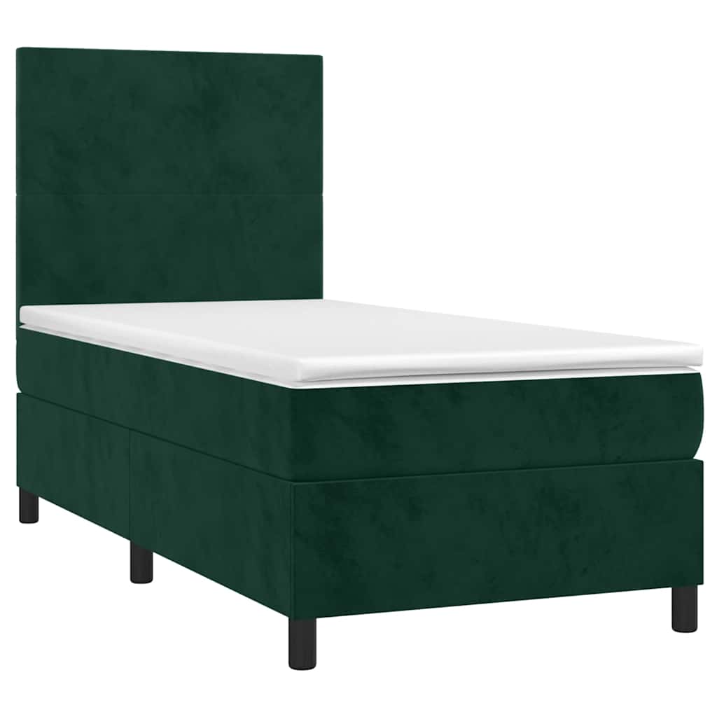 Krevet box spring s madracem LED tamnozeleni 90x190 cm baršun