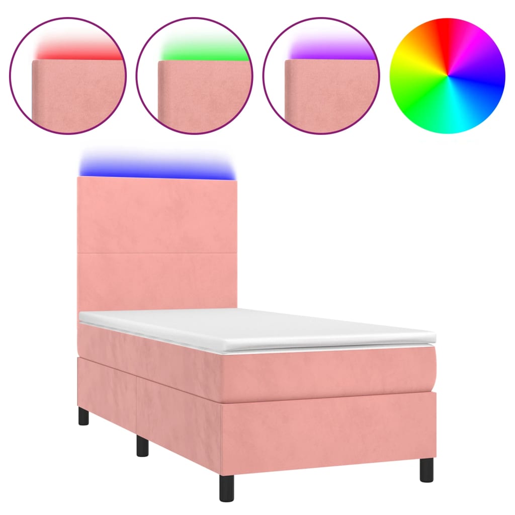 Krevet box spring s madracem LED ružičasti 90x190 cm baršunasti