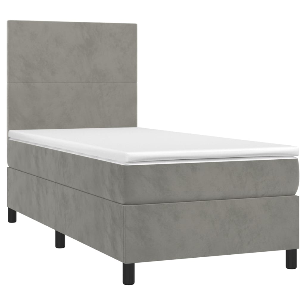 Krevet box spring s madracem LED svjetlosivi 90x200 cm baršun