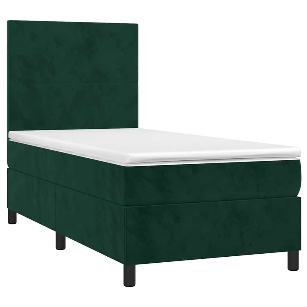 Krevet box spring s madracem LED tamnozeleni 90x200 cm baršun