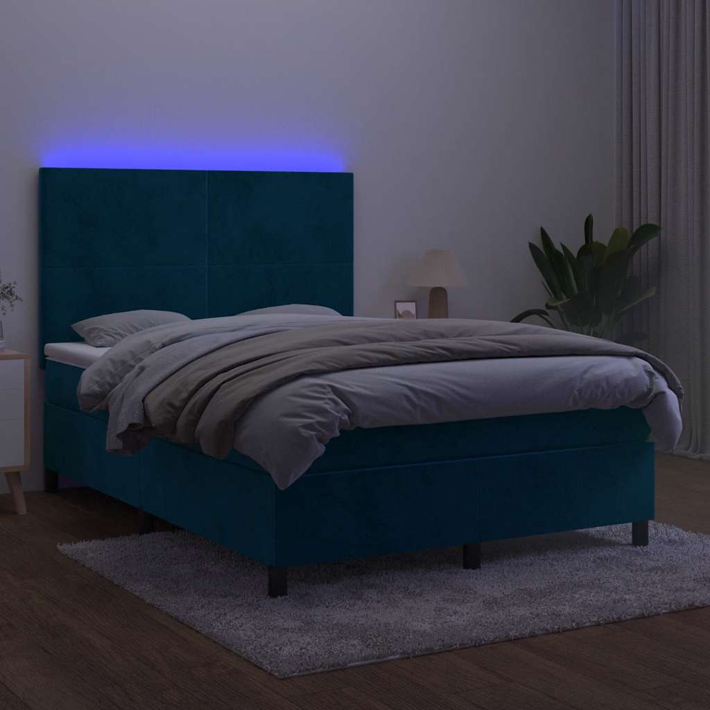 Krevet box spring s madracem LED tamnoplavi 140x200 cm baršun