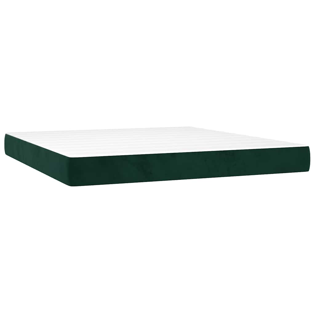 Krevet box spring s madracem LED tamnozeleni 160x200 cm baršun