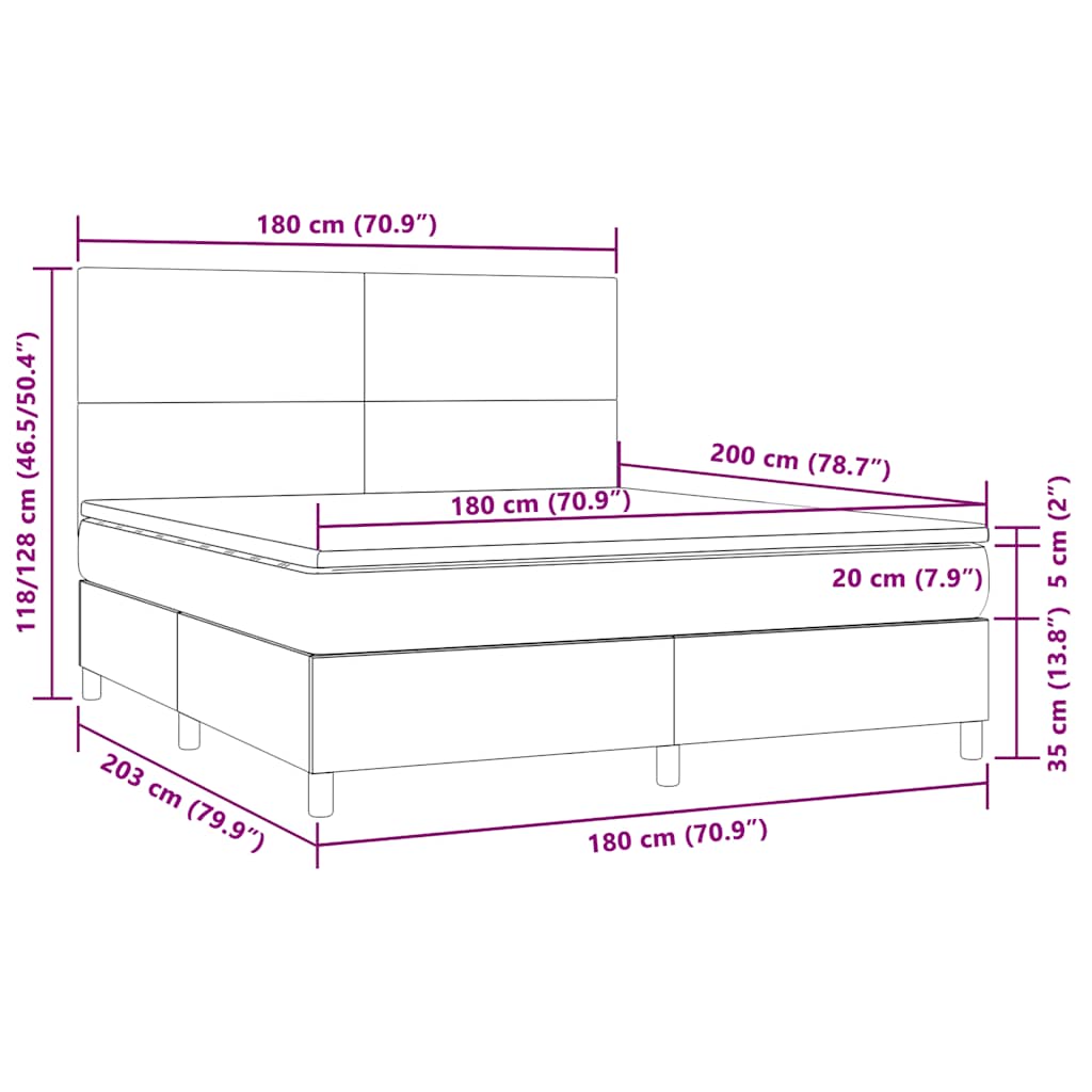 Krevet box spring s madracem LED tamnozeleni 180x200 cm baršun