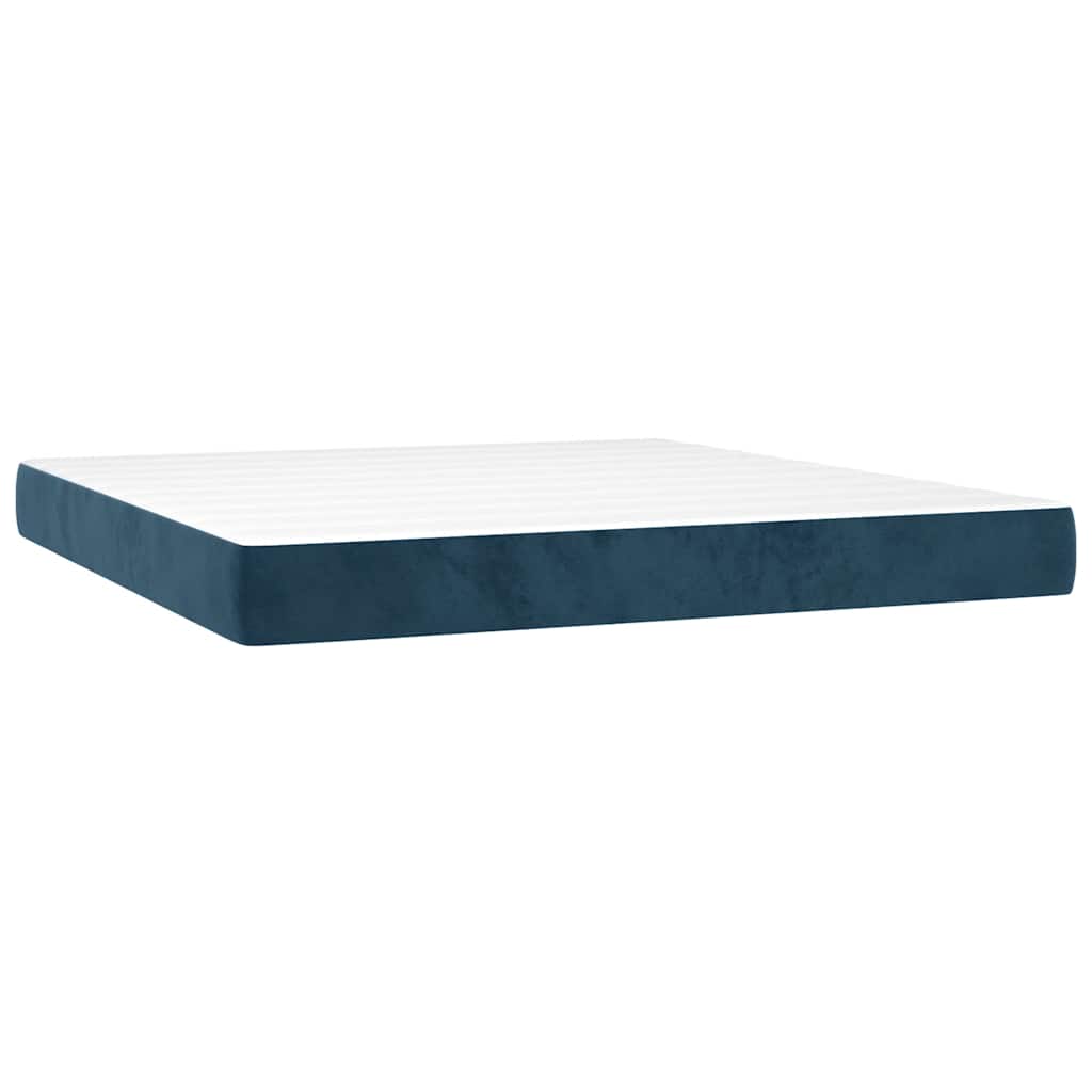 Krevet box spring s madracem LED tamnoplavi 180x200 cm baršun