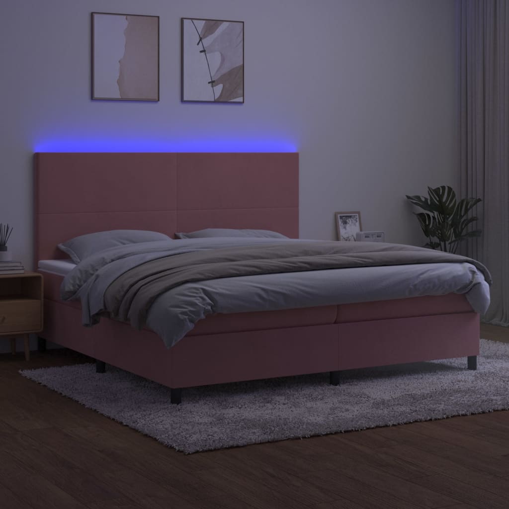 Krevet box spring s madracem LED ružičasti 200x200cm baršunasti