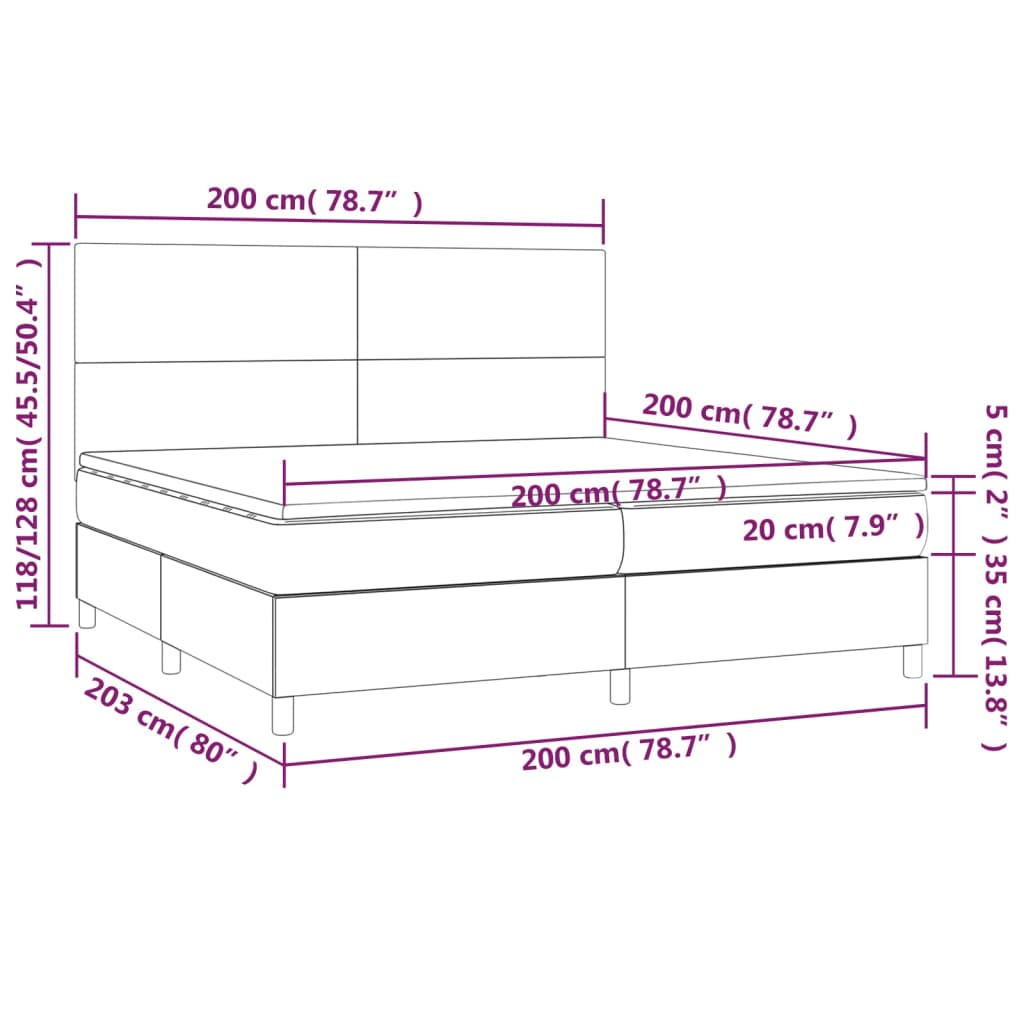 Krevet box spring s madracem LED ružičasti 200x200cm baršunasti
